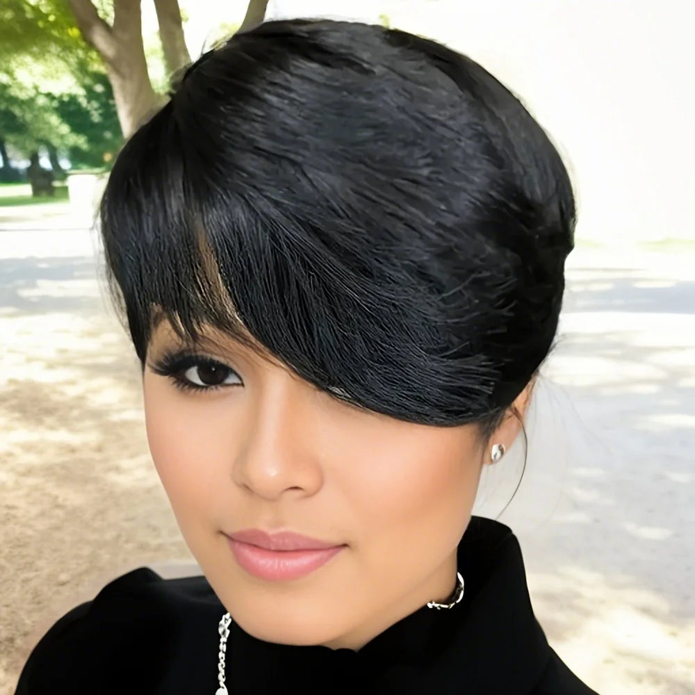 Pixie Cut Wigs Short Human Hair Wigs with Bangs Short Layered Full Machine Made