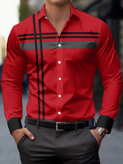Men's Casual Dress Shirt with Modern Striped Design Regular Fit Long Sleeve