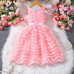 Kids Girl Princess Dress Summer Party Pink Sleeveless Floral Toddler Girls Costume Cute Fashion Children Dresses 3 4 5 6 7 Yrs
