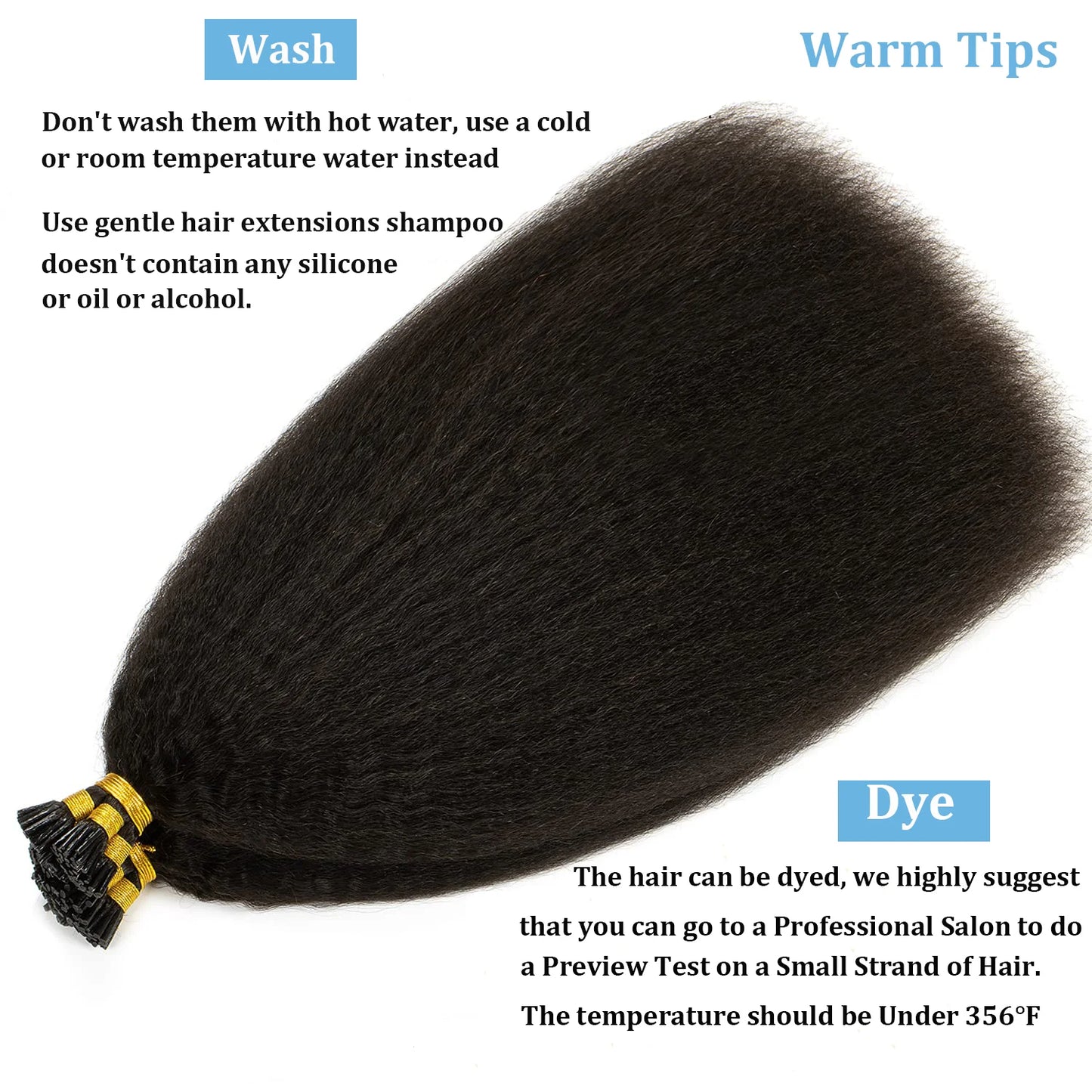 Kinky Straight I Tip Hair Extensions Real Human Hair 100% Brazilian Virgin Hair Itip Human Hair Extensions For Women 50 Gram #1B