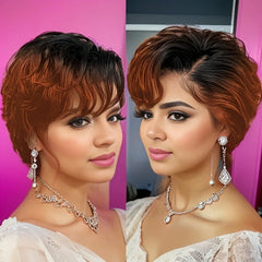 13x4 Lace Front Wig Human Hair Transparent Frontal Wig Pixie Cut Wigs Natural Wave Short Layered with Bangs Wig for Women