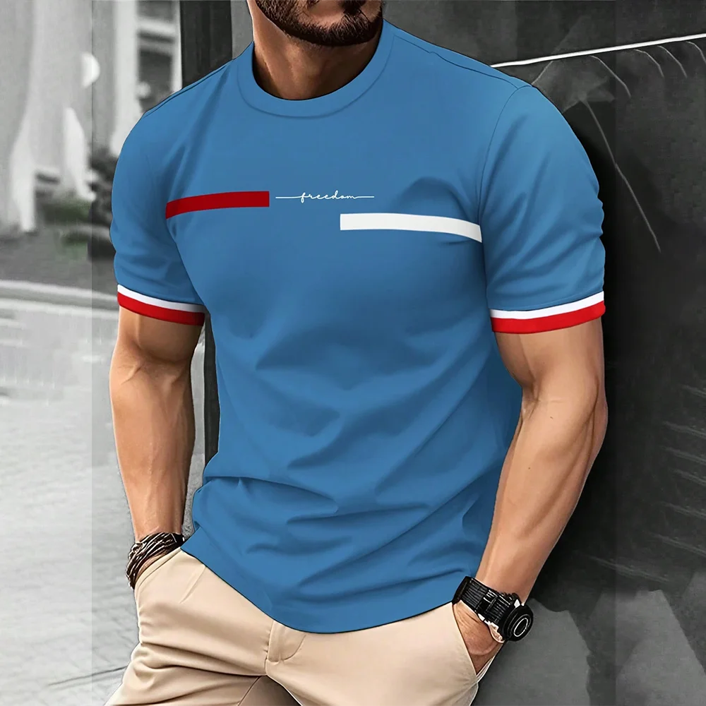 Fashion Summer 3D Stripe Letter Print Men's T Shirt Hip Hop Trend H Streetwear