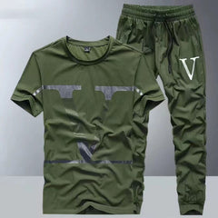 Summer new ice silk suit male summer youth fashion brand short sleeve T-shirt male loose pants casual sportswear male