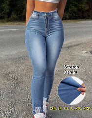European American Chic Women's Stretchy Denim Pants Slimming Butt Lift Skinny Jeans Elastic Trousers