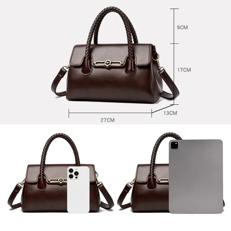 Retro High Quality Oil Leather Women Top-handle Shoulde Bags Vintage Casual Totes Trendy Lock Designer Handbag Small