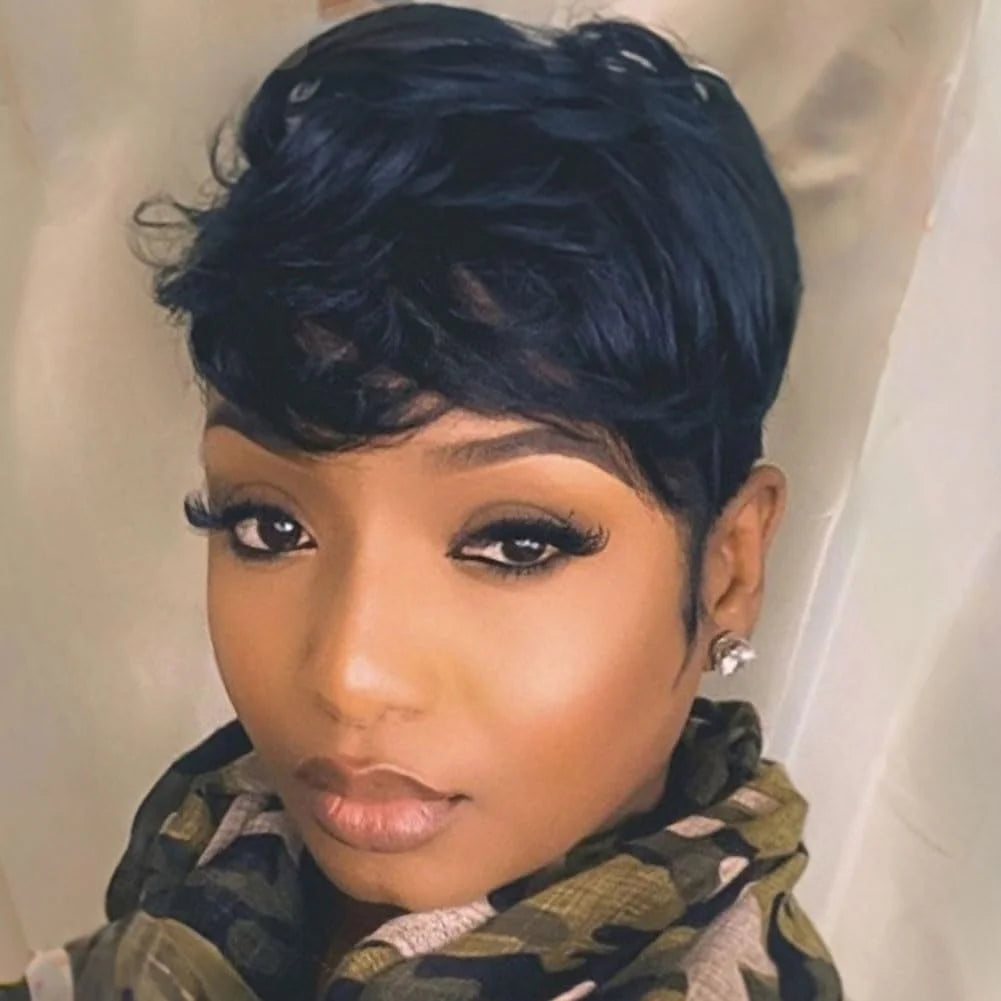 Human Hair Short Curly Wigs for Women Pixie Cut Wig Machine Made Human Hair Short Wigs Natural Hair Short Curly Wigs