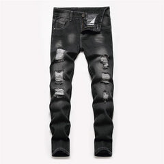 Denims Boy Children Jeans Straight Pants Ripped Hole Mid Waist Washed Distressed Pockets Streetwear
