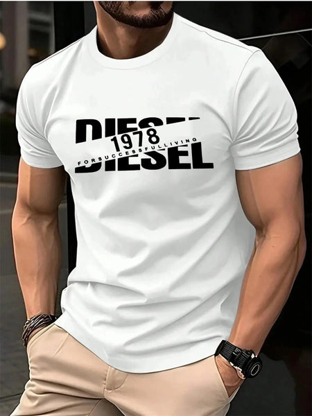 Streetwear 3D Letter Print Men's Summer T-Shirt, Suitable for Everyday Casual and Sportswear. .