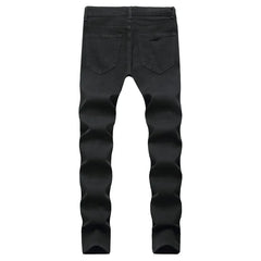 Skinny Stretch Ripped Jeans Men's Distressed Kpop Slim Fit Denim Pants American Street Style Rock Hip Hop White Black Trousers