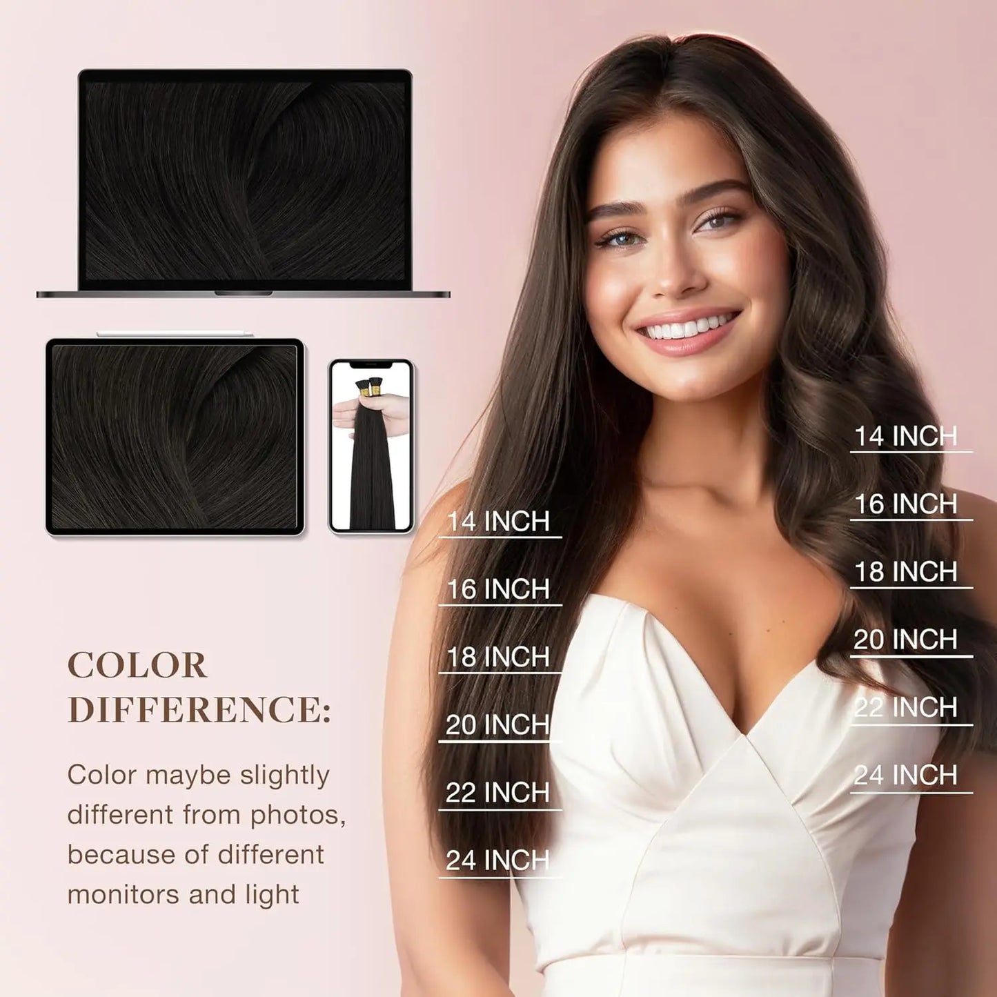 I Tip Hair Extensions Real Human Hair 50 Strands Jet Black Straight Pre-Bonded I Tip Hair Extensions Add Hair Length&Volume 50g