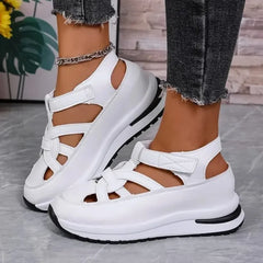 Casual Hollow out Flat Sandals Women's Summer New Style Thin Platform Thick Bottom Heightening Shoes Rubber Sole Ladies Sandals