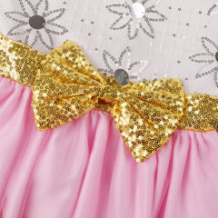2025 Autumn and Winter new children's mesh gold sequins embroidered bow tie dress princess dress skirt wedding birthday