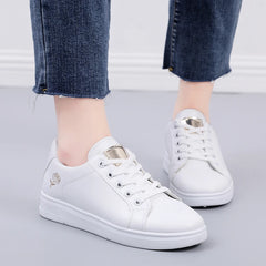 Women Leather Pu Casual Shoes New 2025 Woman Shoes Fashion Embroidered White Sneakers Breathable Flower Lace-Up Women Sneakers