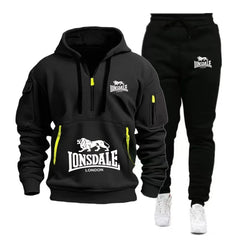 A two-piece casual, loose and warm sportswear set featuring a pullover hoodie and jogging pants for men's autumn and winter