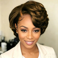 Pixie Cut Lace Front Human Hair Wigs 13x4 Lace Frontal Natural Black Wigs Short Wave Bob Wigs For Women