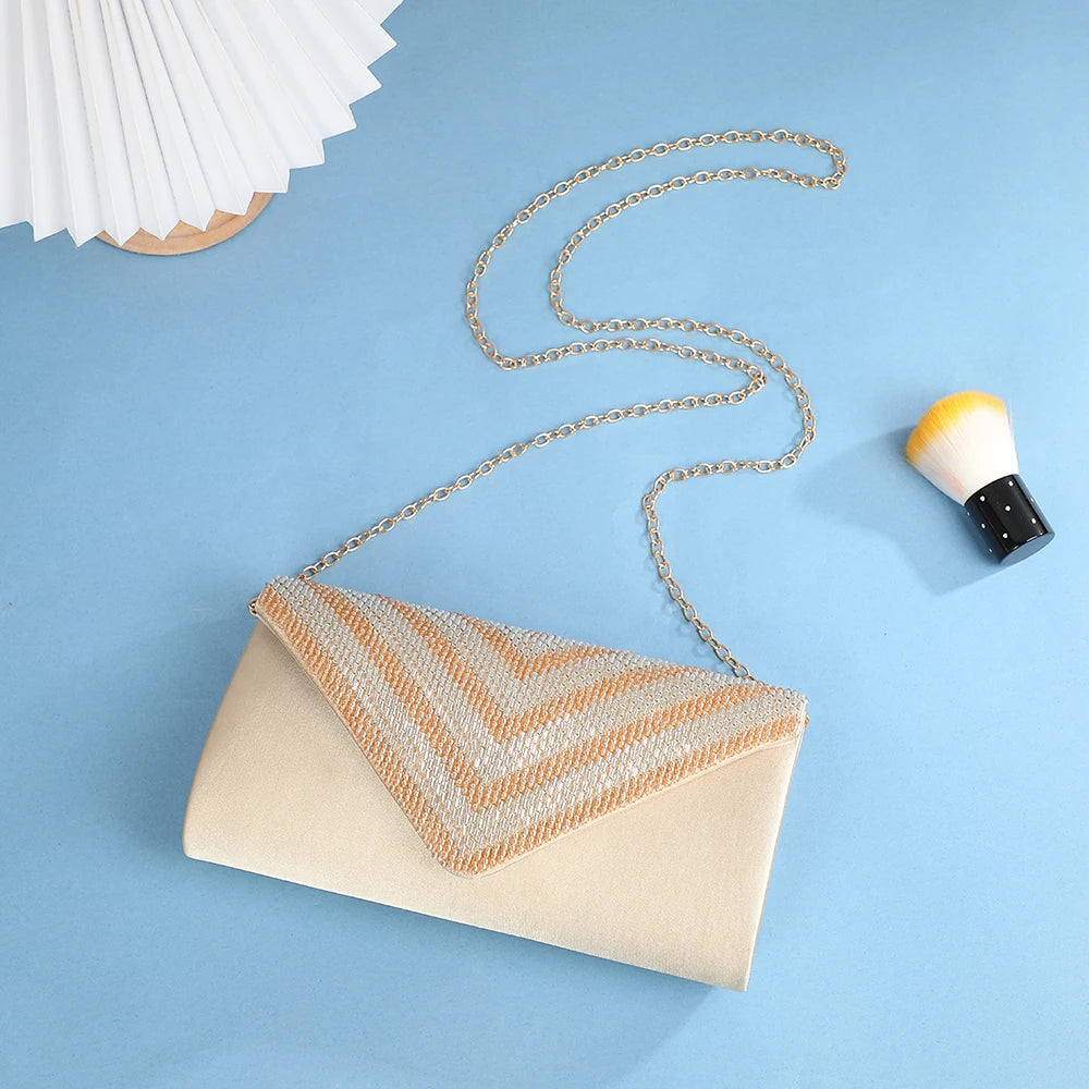 Latest Fashion Glitter Women Evening Bags Party Banqu hand bag PearlL