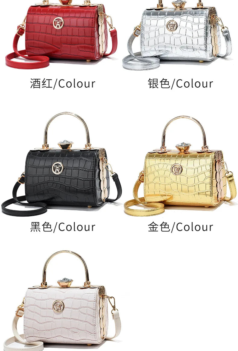 Fashion Women's Bright Leather Steel Armor Bag New Lacquer Leather Bride Handbag