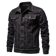 Men Cardigan Patchwork Coat 2023 Autumn Winter New Denim Jacket Men Long-Breasted Turn-down Collar