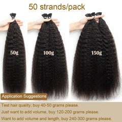 Kinky Straight Microlinks Hair Extensions Human Hair Natural Black Keratin I Tip Nano Ring Hair Extension Silicone Beads 50g/Set
