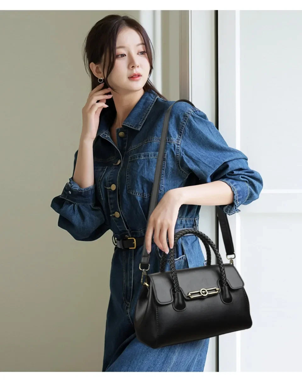 Retro High Quality Oil Leather Women Top-handle Shoulde Bags Vintage Casual Totes Trendy Lock Designer Handbag Small