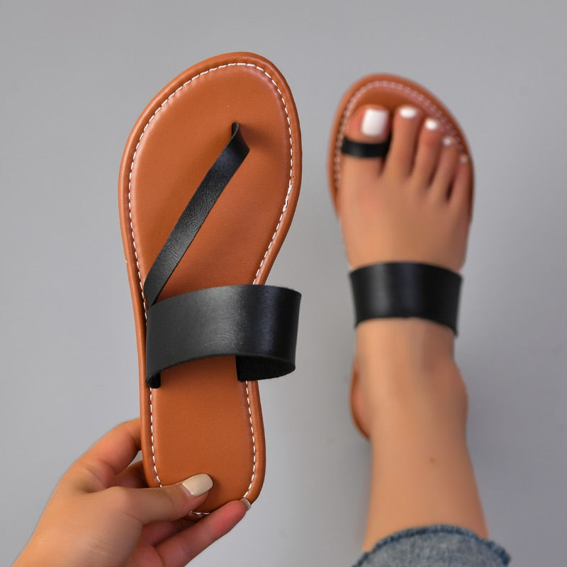 Summer Flat Sandals Beach Women&#39;s Shoes Fashion Solid Color Flat 2023 Open Toe Outdoor Slippers Open Toe Zapatos De Mujer1