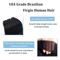 Tape In Kinky Straight Human Hair Extensions Brazilian Hair Adhesive Extensions Skin Weft Black 100% Real Human Hair for Women