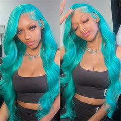 13x6 Teal Ocean Blue Lace Front Wig Human Hair Body Wave 613 Blonde hair