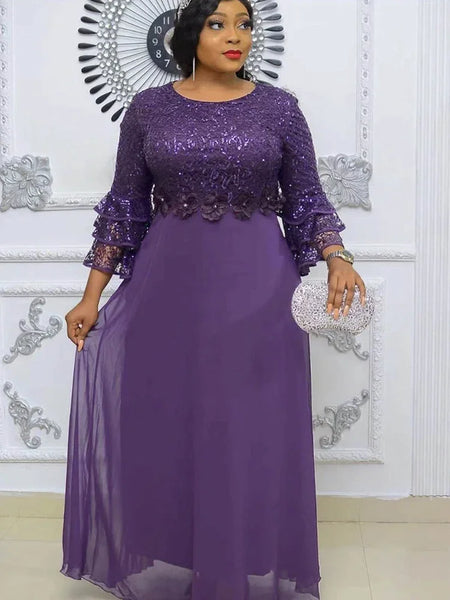 Elegant Dresses Women Luxury Sequin Chiffon Long Dress African Dashiki Outfits Party Prom Birthday Gowns Female Clothing