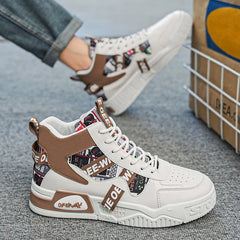Men's High Top Sneakers Fashion Leather Casual Ankle Boots  for Men Lace Up