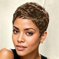 Curly Wave Wig 150% Density 4 Inch Pixie Cut Curly Wave Human Hair Wig for Women