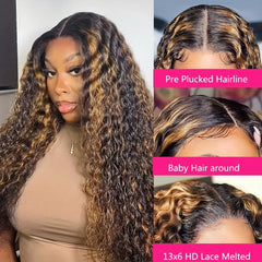 Highlight Ombre Lace Front Wig 40 Inch Curly Wigs 13x6 13x4 Hd Lace Frontal Water Wave Human Hair Wigs 1B/30 Colored Deep Wave