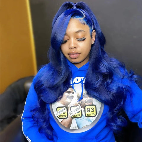 Navy Blue 13X6 Body Wave HD Lace Frontal Wig Pre Plucked Colored Royal Blue Transparent 13X4 Lace Front Human Hair Wigs On Sale