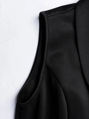 Midi Dress Spring Summer Women Black Sleeveless Blazer Collar Belted Button Front Bodycon Elegant Professional Office Dress