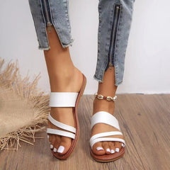 Women's Slippers Summer Sexy 2023 Leather Open Toe Shoes Outdoor Beach Casual Flat Female Slides Soft Zapatos De Mujer PU1