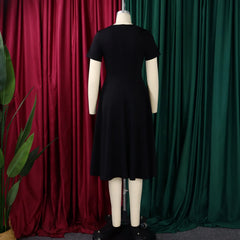 2026 Women's Elegant Simple Solid Color Dress Round Neck A-Line Shape Slimming Effect Waist-Slimming Full Dress
