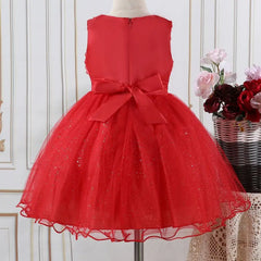 Red Girl Princess Dress Christmas Costume New Year Gifts Girls Party Dresses Mesh Bow Wedding Dress Elegant Children's Clothing