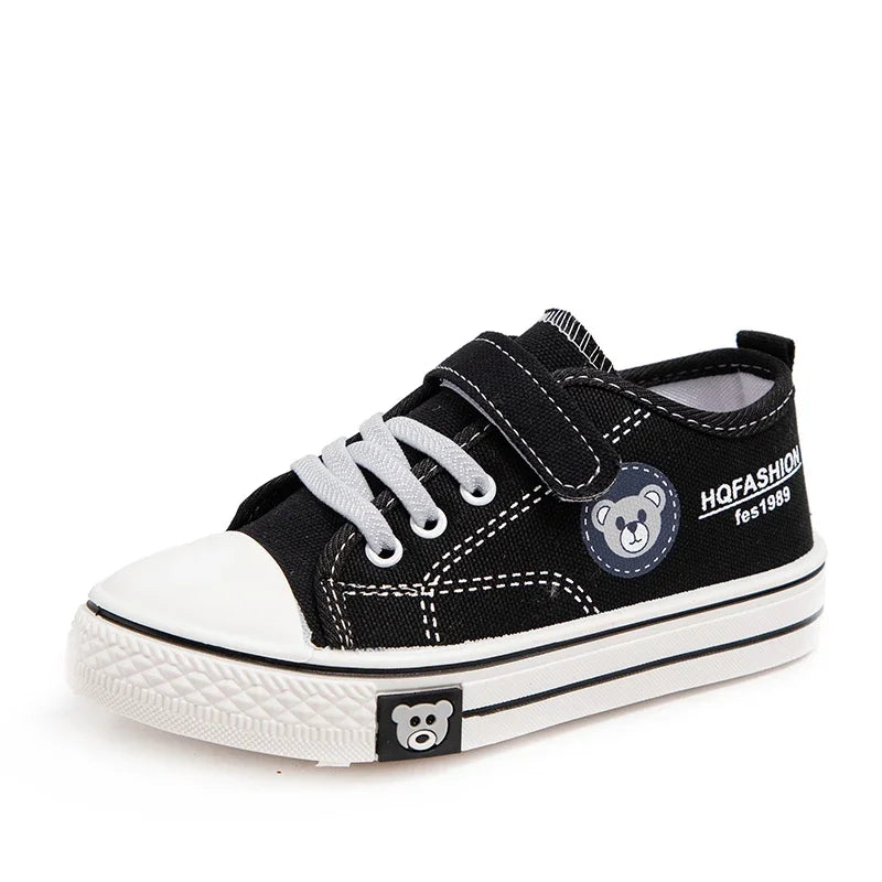 Children Canvas Shoes Boy Sneaker Bear Print Casual School Shoes Lightweight Flat Boy Tennis Shoes