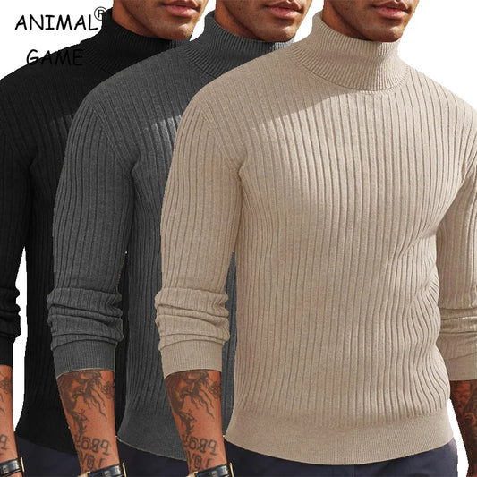 Autumn Men's Slim Fit Long Sleeve Turtleneck Sweater Casual Knitted Pullove Winter Top