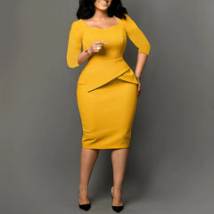 Church Dresses for Women 2025 Elegant Ladies Office Wear Casual Dress Long Sleeve Knee Length Solid Bodycon