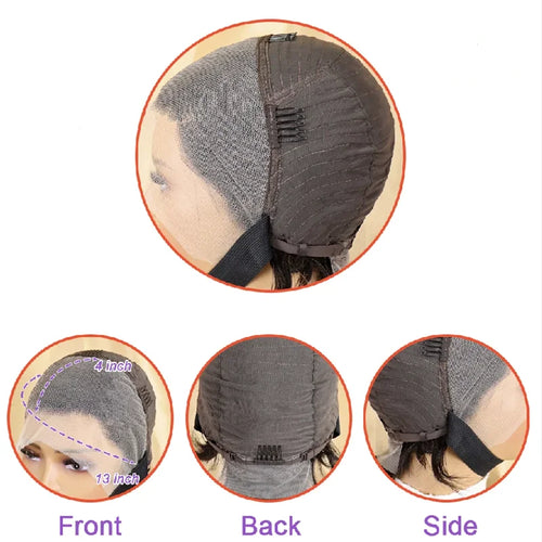 13X4 FRONTAL LACE REMY WIG FOR WOMEN 8 INCH SHORT STRAIGHT PIXIE CUT HUMAM HAIR WIG 427 /NATURAL BLACK