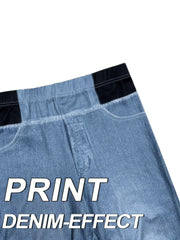 Women's Imitation Denim Flared Jeans, High Waist Stretchy Leggings Booty Lifting Casual Pants Trousers