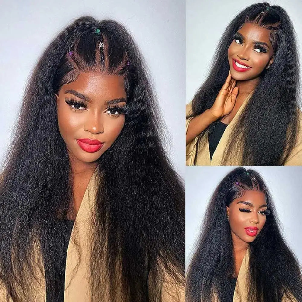 Invisible Strap 360 Full Hd Lace Glueless Wig Kinky Straight Human Hair Wig Lace Front Wig Drawstring 360 Frontal Wig 30 Inch