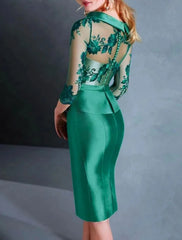 Sheath Cocktail Dress Elegant Dress Knee Length Jewel Neck Fall Wedding Guest Satin with Buttons Appliques 2025 free customized