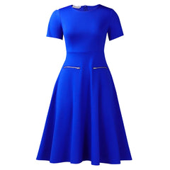 2026 Women's Elegant Simple Solid Color Dress Round Neck A-Line Shape Slimming Effect Waist-Slimming Full Dress