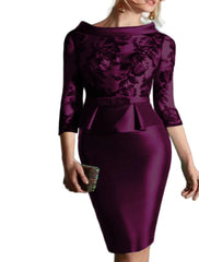Sheath Cocktail Dress Elegant Dress Knee Length Jewel Neck Fall Wedding Guest Satin with Buttons Appliques 2025 free customized