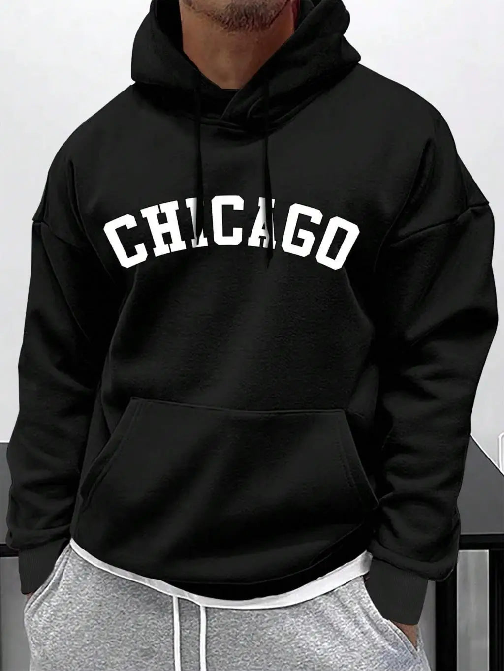 Street Letter Chicago Printing Hoodies For Men Pocket Drawstring t