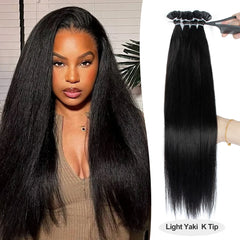 K Tip Hair Extensions Human Hair Light Yaki Cuticles Remy  Pre Bonded Keratin Hot Fusion Hair Extensions 14-26 inch 1B V Tip