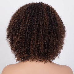 Sleek Afro Kinky Curly Human Hair Wigs Ombre Highlight Kinky Curly Human Hair Wig Brazilian Full Machine Curly Bob Wig For Women