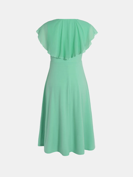 Midi Dress Spring Summer Women Mint Green V Neck Ruffle Sleeve Flared Elegant Chic Date Party Office Daily Dress