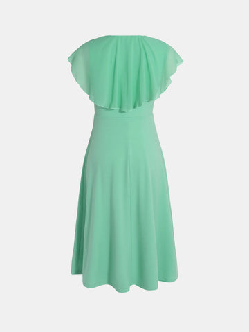 Midi Dress Spring Summer Women Mint Green V Neck Ruffle Sleeve Flared Elegant Chic Date Party Office Daily Dress